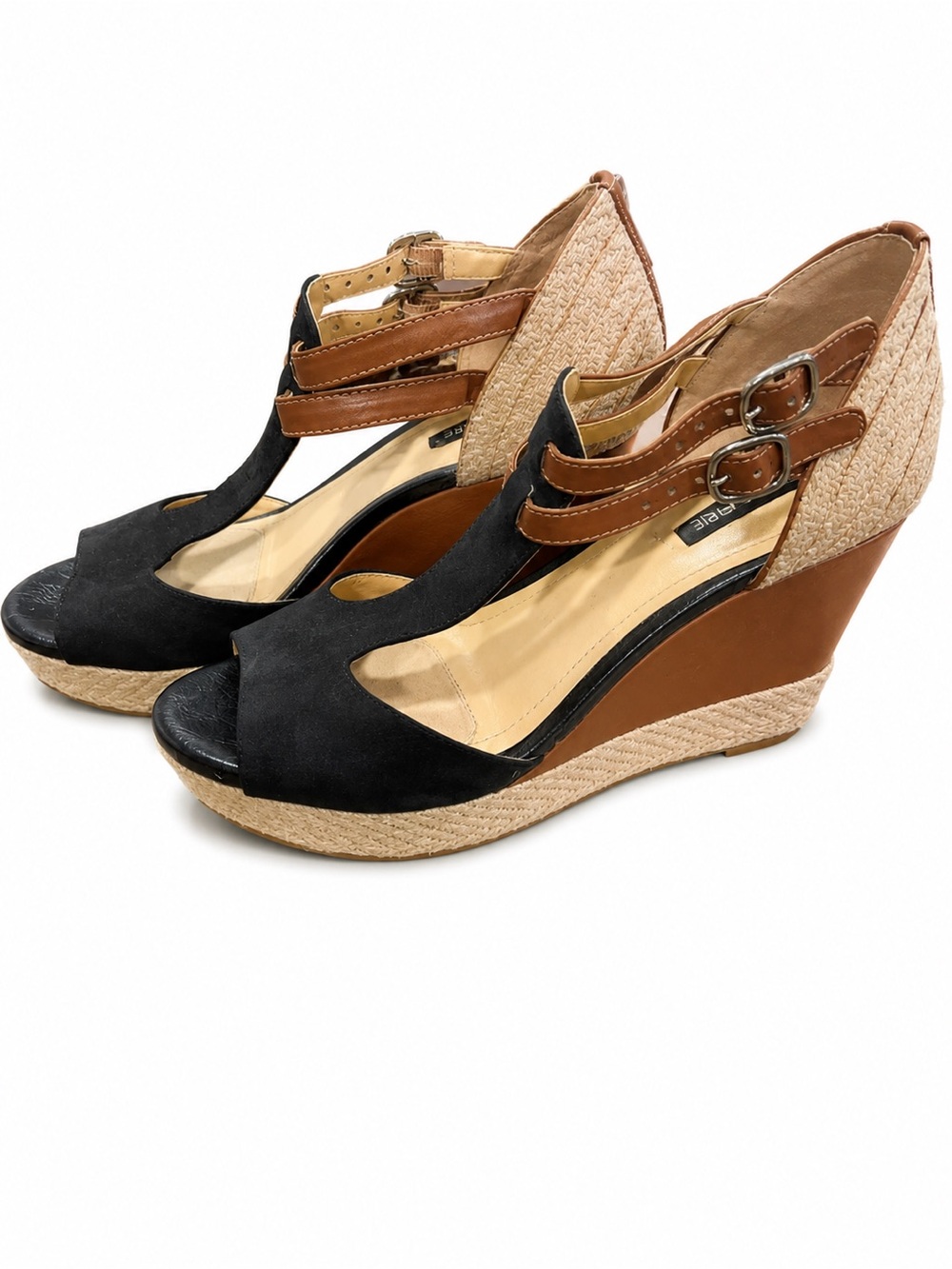 Alex Marie Black and Brown Espadrille Wedge Sandals